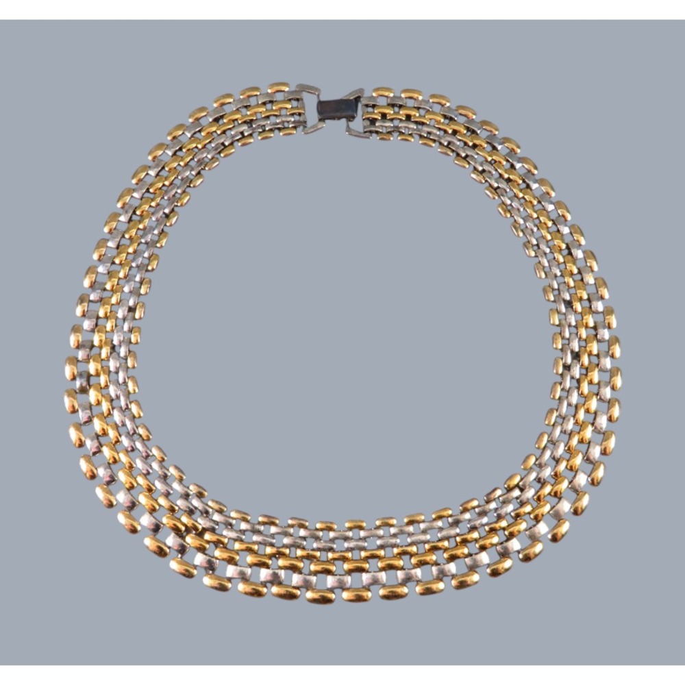 Vintage NAPIER PANTHER LINK COLLAR NECKLACE Two-Tone Silver/Gold 7-ROW Graduated